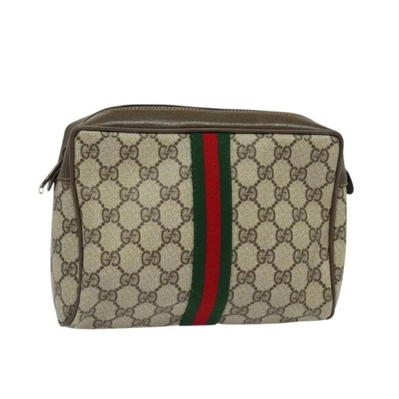 GUCCI GG Supreme Web Sherry Line Clutch Bag PVC Beige 22 01 012 Auth ep9158 - Picture 1 of 16